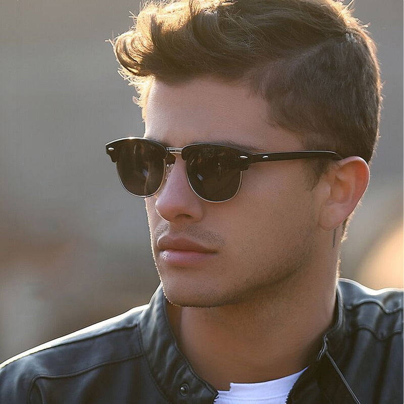 Polarized Man Sunglasses Vintage Brand Designer Sun Glasses Woman Semi Rimless Classic Rivet Retro Male Female Oculos De Sol