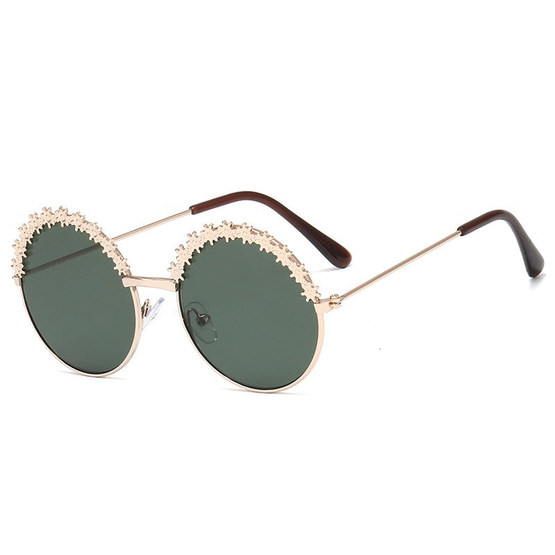 SHENGMEIYU Round kids sunglasses Flower Baby Children Shades Sun Glasses Girls Cute Half Frame Metal Eywear UV400