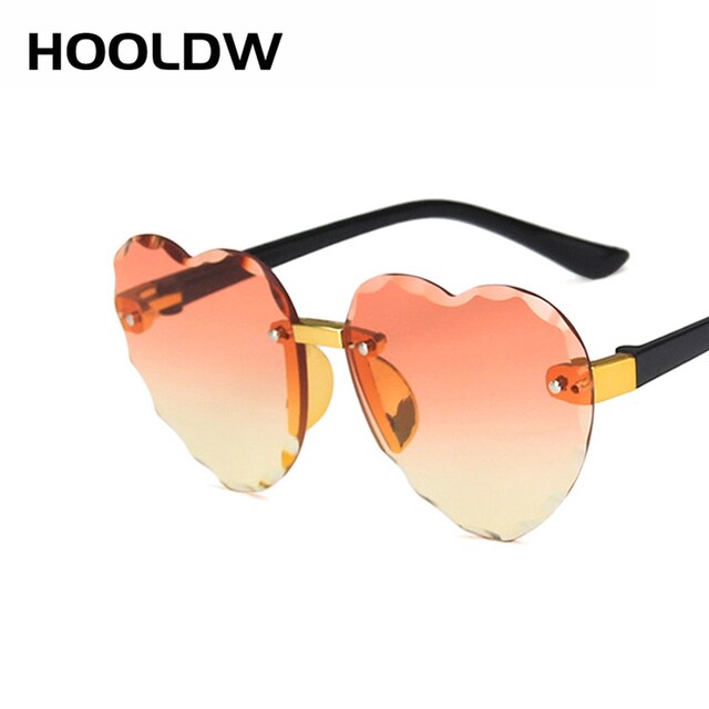 HOOLDW Fashion Heart Rimless Kids Sunglasses Lovely Heart Shape Girls Sun Glasses Children Outdoors Travel UV400 Oculos De Sol