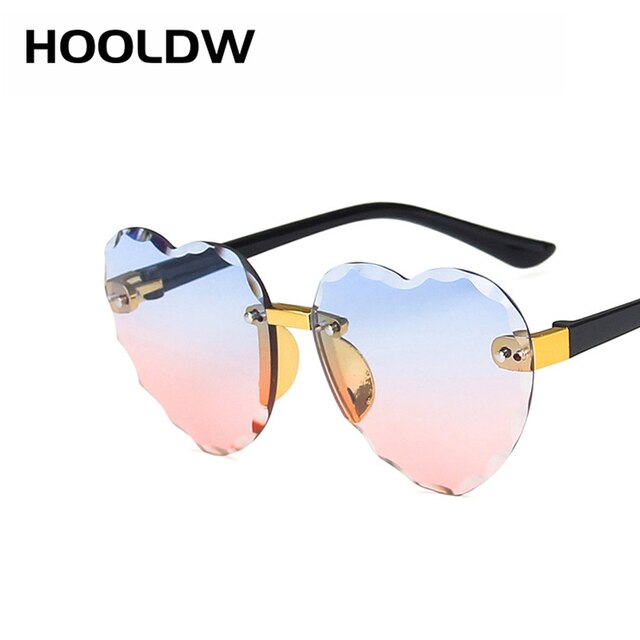 HOOLDW Fashion Heart Rimless Kids Sunglasses Lovely Heart Shape Girls Sun Glasses Children Outdoors Travel UV400 Oculos De Sol