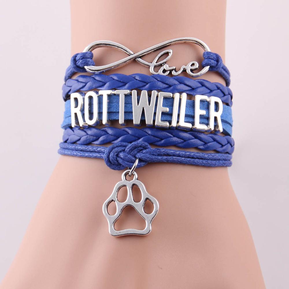 Little MingLou 7 colors Infinity love ROTTWEILER bracelet dog paw charm leather wrap men bracelets & bangles for women jewelry