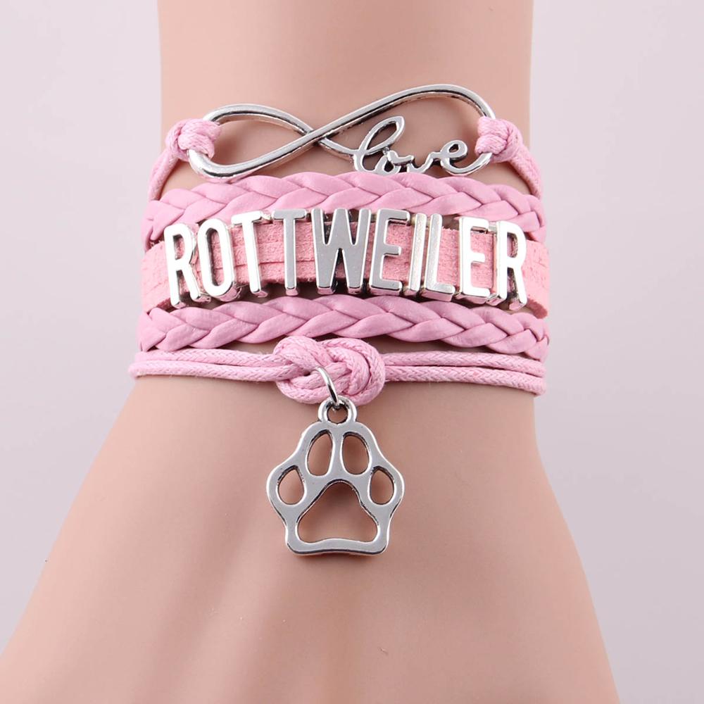 Little MingLou 7 colors Infinity love ROTTWEILER bracelet dog paw charm leather wrap men bracelets & bangles for women jewelry