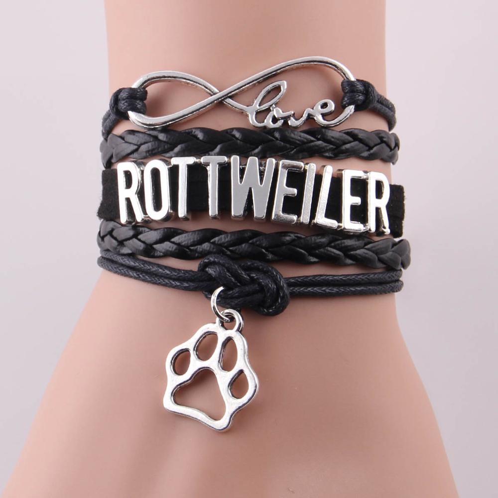 Little MingLou 7 colors Infinity love ROTTWEILER bracelet dog paw charm leather wrap men bracelets & bangles for women jewelry