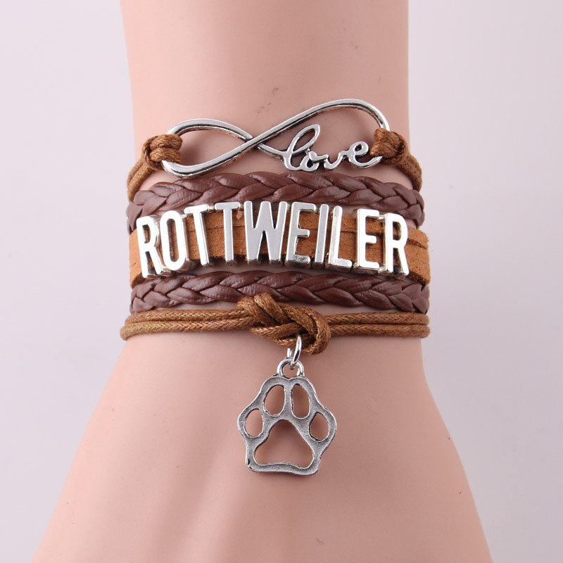 Little MingLou 7 colors Infinity love ROTTWEILER bracelet dog paw charm leather wrap men bracelets & bangles for women jewelry