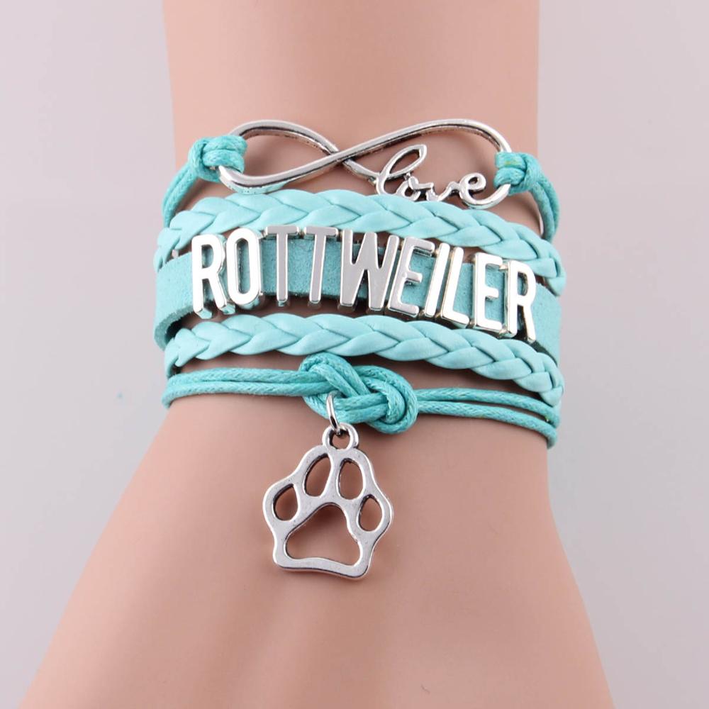 Little MingLou 7 colors Infinity love ROTTWEILER bracelet dog paw charm leather wrap men bracelets & bangles for women jewelry