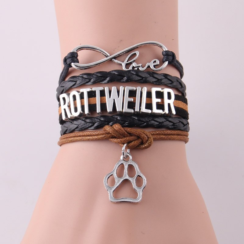 Little MingLou 7 colors Infinity love ROTTWEILER bracelet dog paw charm leather wrap men bracelets & bangles for women jewelry