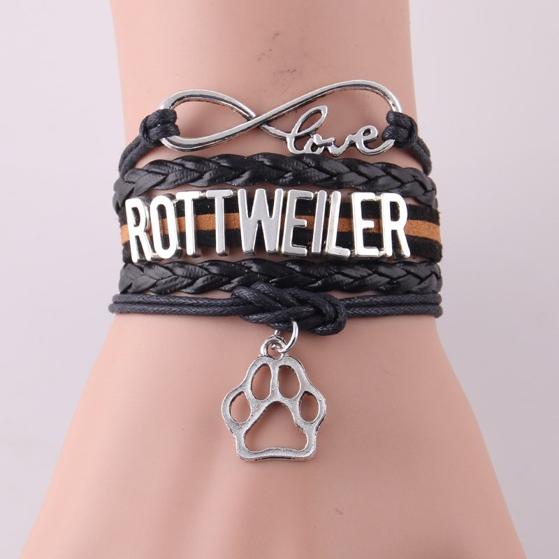 Little MingLou 7 colors Infinity love ROTTWEILER bracelet dog paw charm leather wrap men bracelets & bangles for women jewelry