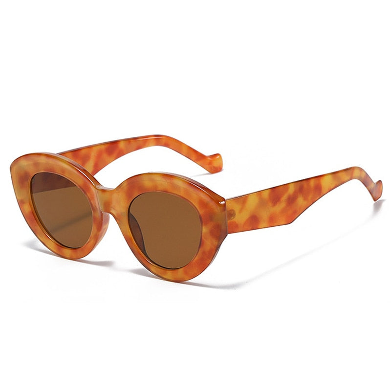 SO&EI Ins Popular Fashion Oversized Cat Eye Women Sunglasses Retro Leopard Shades UV400 Men Trending Oval Sun Glasses