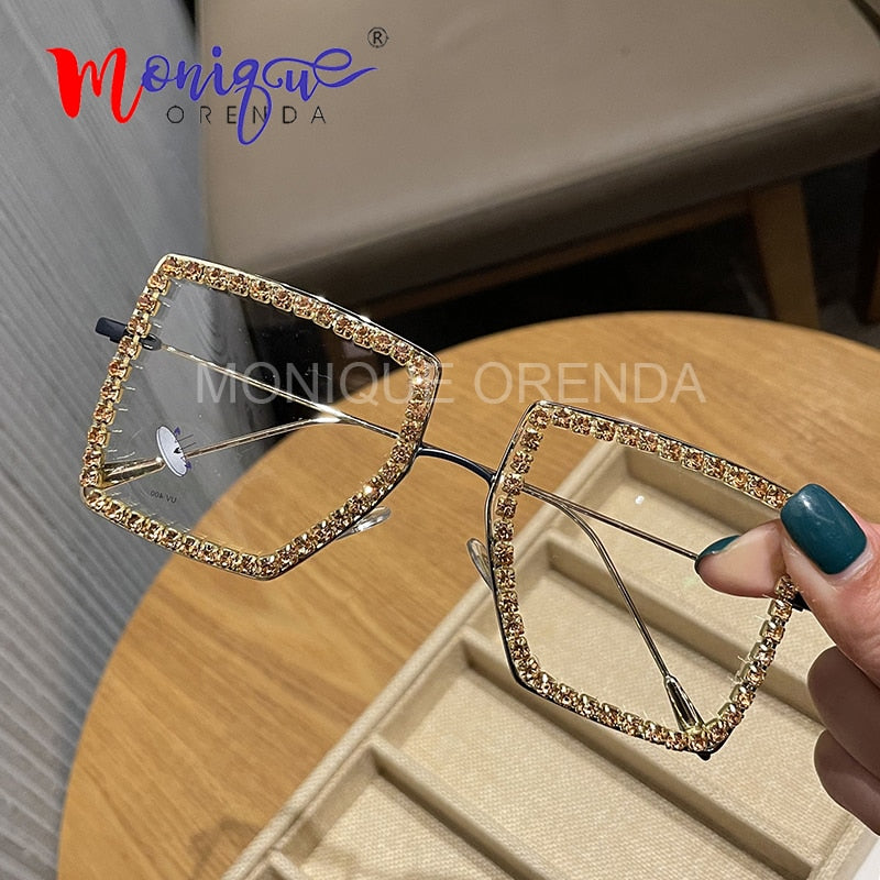 Myopia Hyperopia Women Sunglasses Vintage clear lens glasses ladies luxury rhinestone eyeglasses men optical Shades