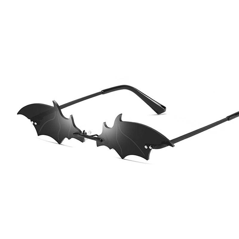 Fashion Rimless Men Sunglasses Women Trendy Bat Shaped Sun Glasses Female Male Vintage Black Mirror Shades Metal Oculos De Sol