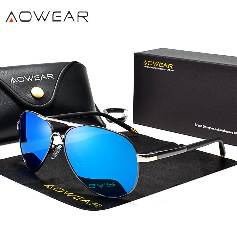 AOWEAR Men's Aviation Sunglasses Men Polarized Mirror Sunglass for Man HD Driving Polaroid Sun Glasses lunettes de soleil homme