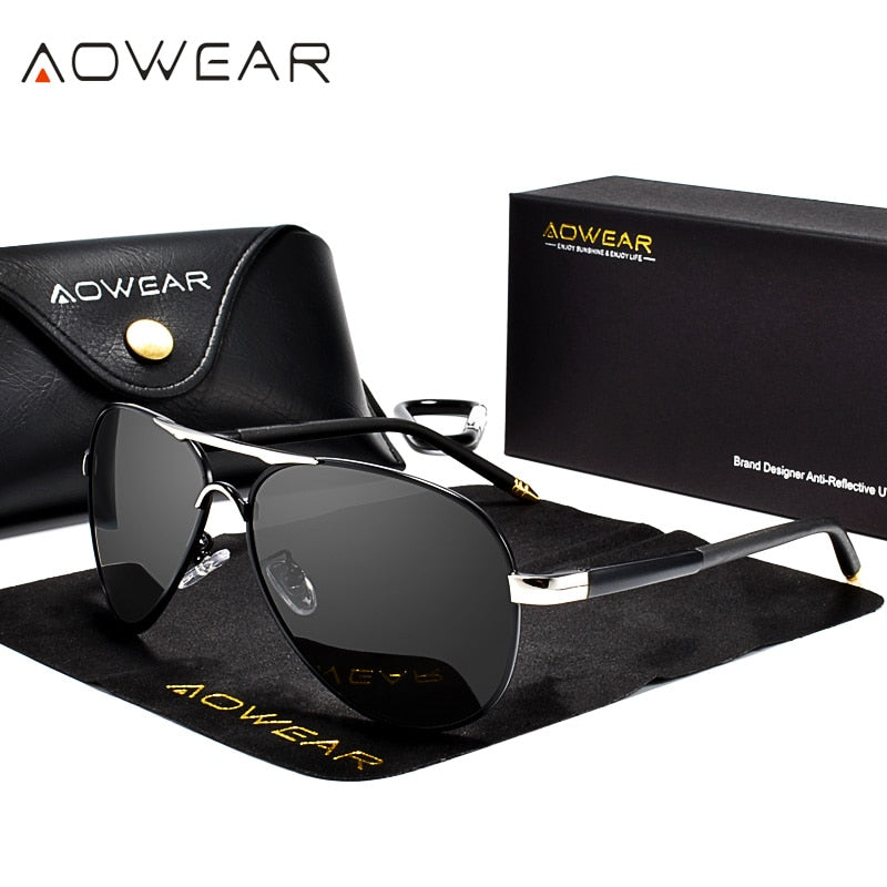 AOWEAR Men's Aviation Sunglasses Men Polarized Mirror Sunglass for Man HD Driving Polaroid Sun Glasses lunettes de soleil homme