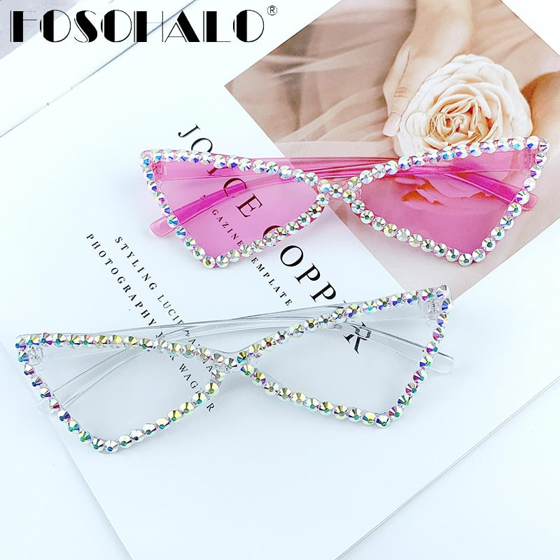 Sexy Cat Eye Sunglasses Women Rimless Vintage Rhinestone Sun Glasses Female Lady Candy Color 2021 Eyewear Triangle Shades UV400