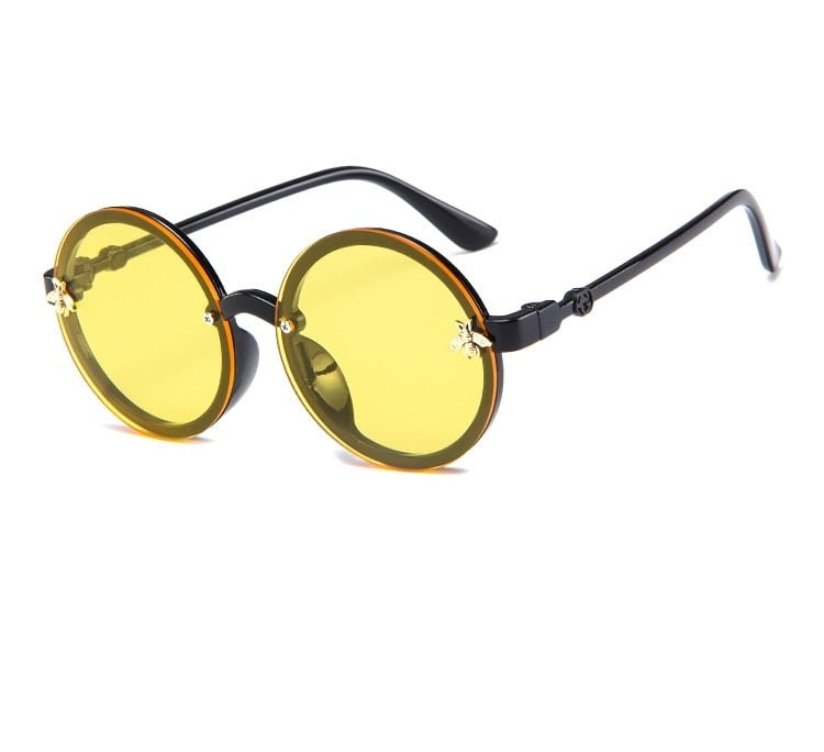 SHENGMEIYU Round kids sunglasses Flower Baby Children Shades Sun Glasses Girls Cute Half Frame Metal Eywear UV400