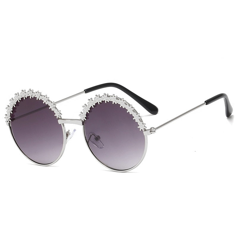 SHENGMEIYU Round kids sunglasses Flower Baby Children Shades Sun Glasses Girls Cute Half Frame Metal Eywear UV400