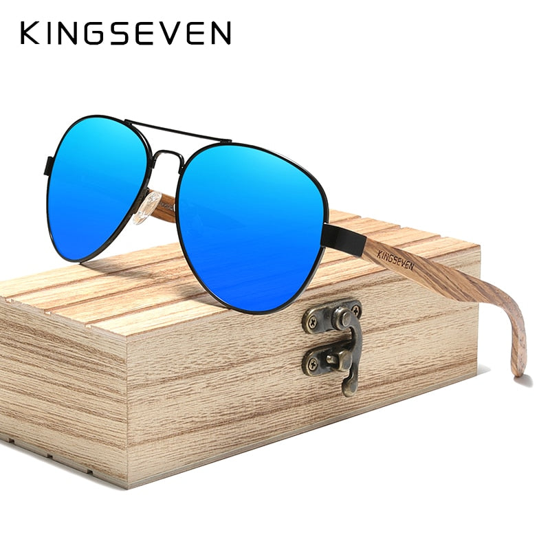 KINGSEVEN High Quality Natural Zebra Wood Temple+Alloy Frame Men Sunglasses Women UV400 Sun Glasses HD Polarized Lens Eyewear