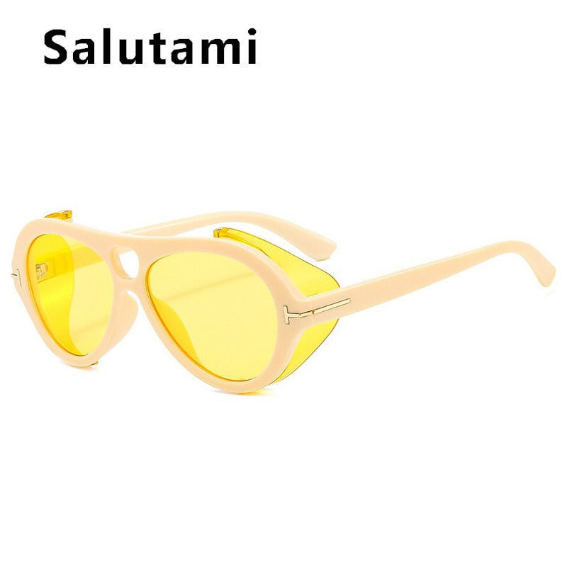 New Luxury Brand Punk Sunglasses For Women Vintage Thick Sun Glasses Men Retro Round Black Yellow Gradient Eyewear Female Shade