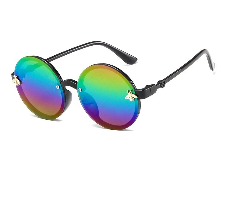 SHENGMEIYU Round kids sunglasses Flower Baby Children Shades Sun Glasses Girls Cute Half Frame Metal Eywear UV400