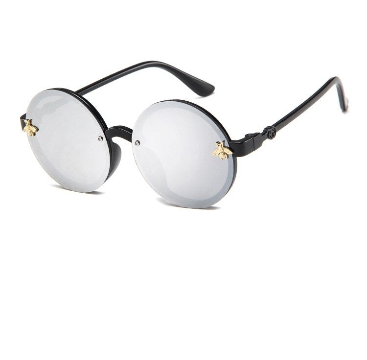 SHENGMEIYU Round kids sunglasses Flower Baby Children Shades Sun Glasses Girls Cute Half Frame Metal Eywear UV400