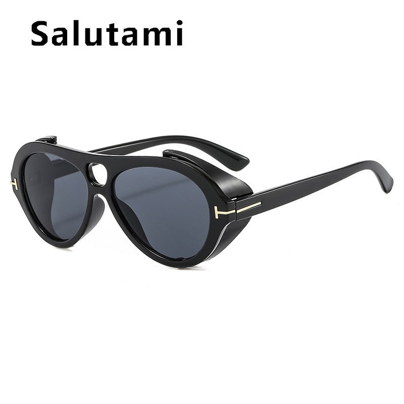 New Luxury Brand Punk Sunglasses For Women Vintage Thick Sun Glasses Men Retro Round Black Yellow Gradient Eyewear Female Shade