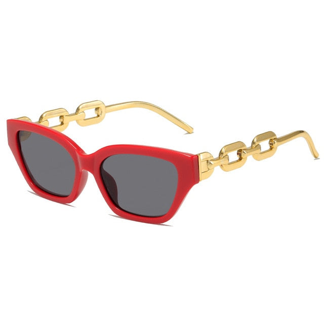 INS Vintage Cat Eye Sunglasses Women 2022 Trend New Fashion Small Metal Chain Sunglasses Elegant Eyeglasses Fashion Black Shades