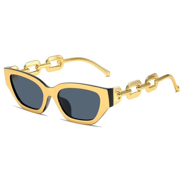 INS Vintage Cat Eye Sunglasses Women 2022 Trend New Fashion Small Metal Chain Sunglasses Elegant Eyeglasses Fashion Black Shades