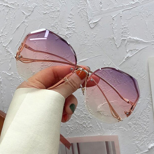 Irregular Round Rimless Sunglasses | Women | UV400 Gradient Metal Curved Temple Fashion Shades