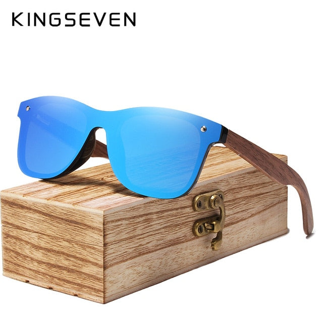 KINGSEVEN Fashion Men Sunglasses Polarized Walnut Wood Mirror UV400 Lens Sun Glasses Women Brand Design Colorful Shades Handmade