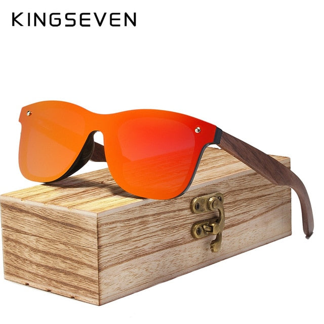 KINGSEVEN Fashion Men Sunglasses Polarized Walnut Wood Mirror UV400 Lens Sun Glasses Women Brand Design Colorful Shades Handmade