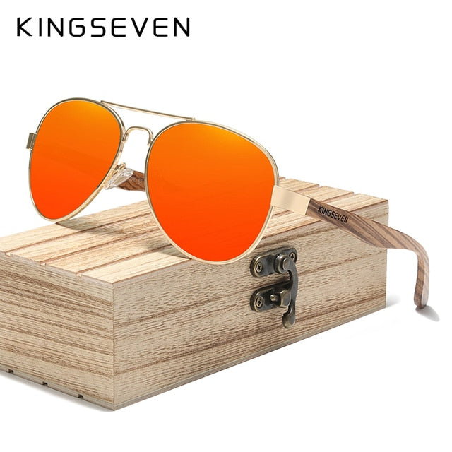 KINGSEVEN High Quality Natural Zebra Wood Temple+Alloy Frame Men Sunglasses Women UV400 Sun Glasses HD Polarized Lens Eyewear