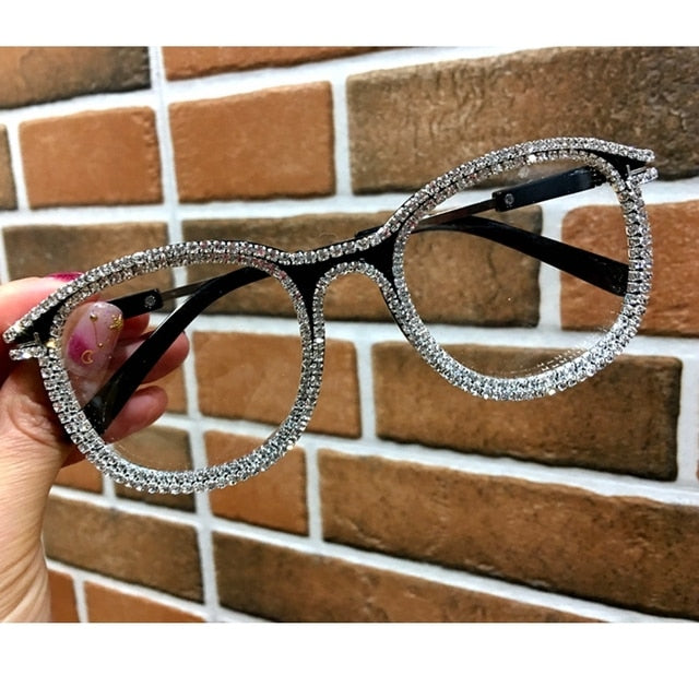 Myopia Hyperopia Women Sunglasses Vintage clear lens glasses ladies luxury rhinestone eyeglasses men optical Shades