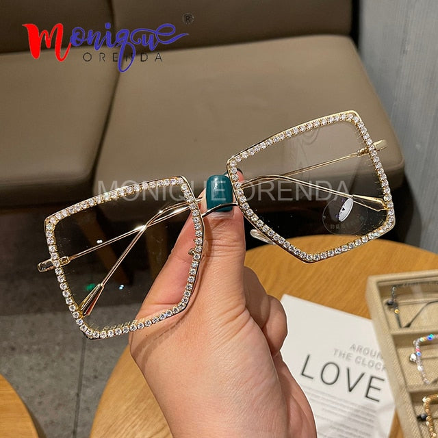 Myopia Hyperopia Women Sunglasses Vintage clear lens glasses ladies luxury rhinestone eyeglasses men optical Shades