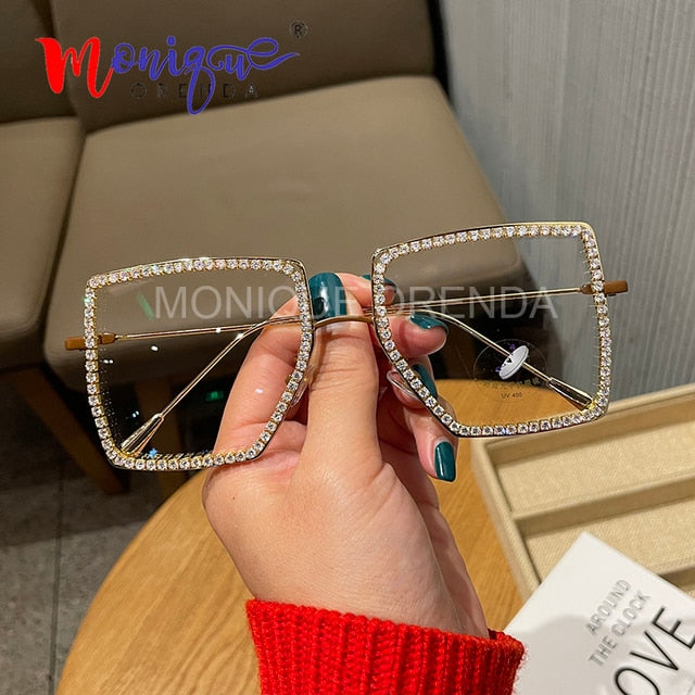 Myopia Hyperopia Women Sunglasses Vintage clear lens glasses ladies luxury rhinestone eyeglasses men optical Shades