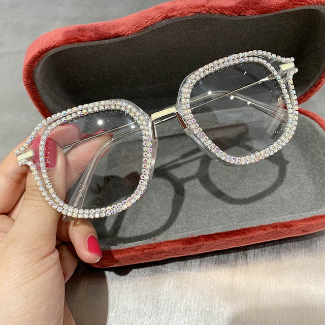 Myopia Hyperopia Women Sunglasses Vintage clear lens glasses ladies luxury rhinestone eyeglasses men optical Shades