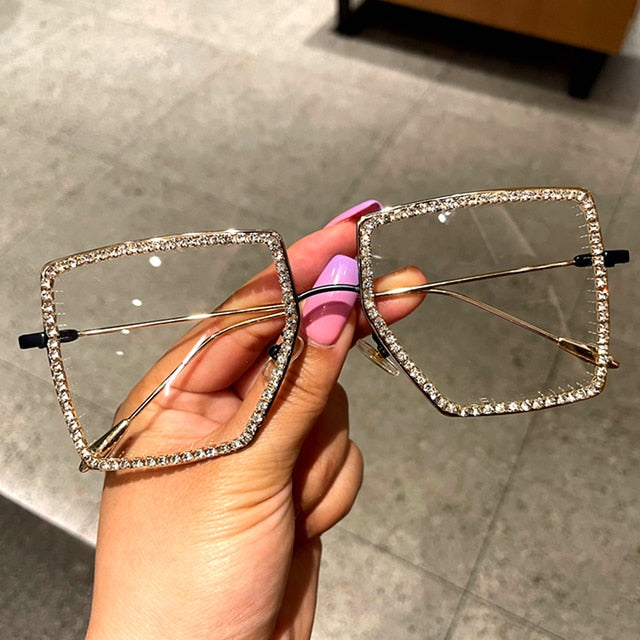 Myopia Hyperopia Women Sunglasses Vintage clear lens glasses ladies luxury rhinestone eyeglasses men optical Shades