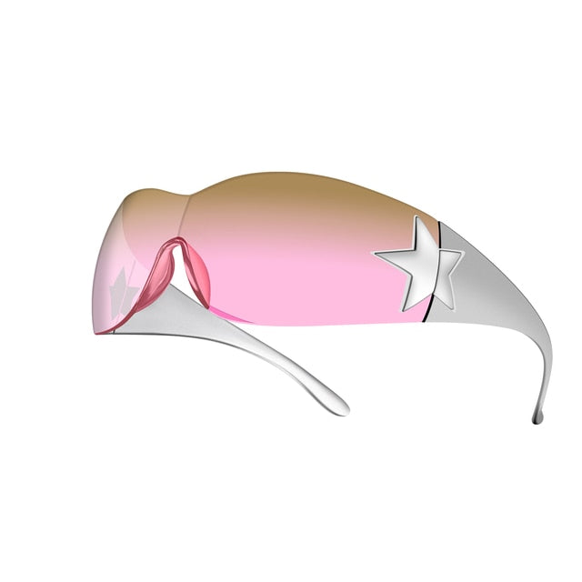 Punk One Piece Sunglasses Goggle New Y2k Luxury Brand Sun Glasses 2000's Shades Eyewear UV400 Female Designer Five Star Glasses