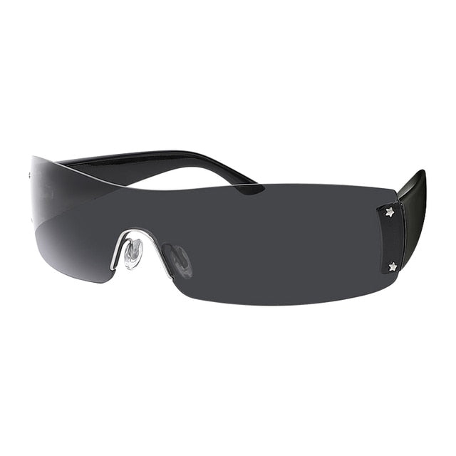 Punk One Piece Sunglasses Goggle Y2k Luxury Brand Wrap Around Sun Glasses 2000's Shades Eyewear UV400 Female Designer Eyeglasses