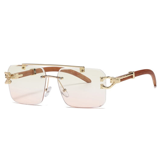 Retro Wood-Print Square Sunglasses | Women & Men | Smoke Lens Gold Lion Luxury Designer Fashion