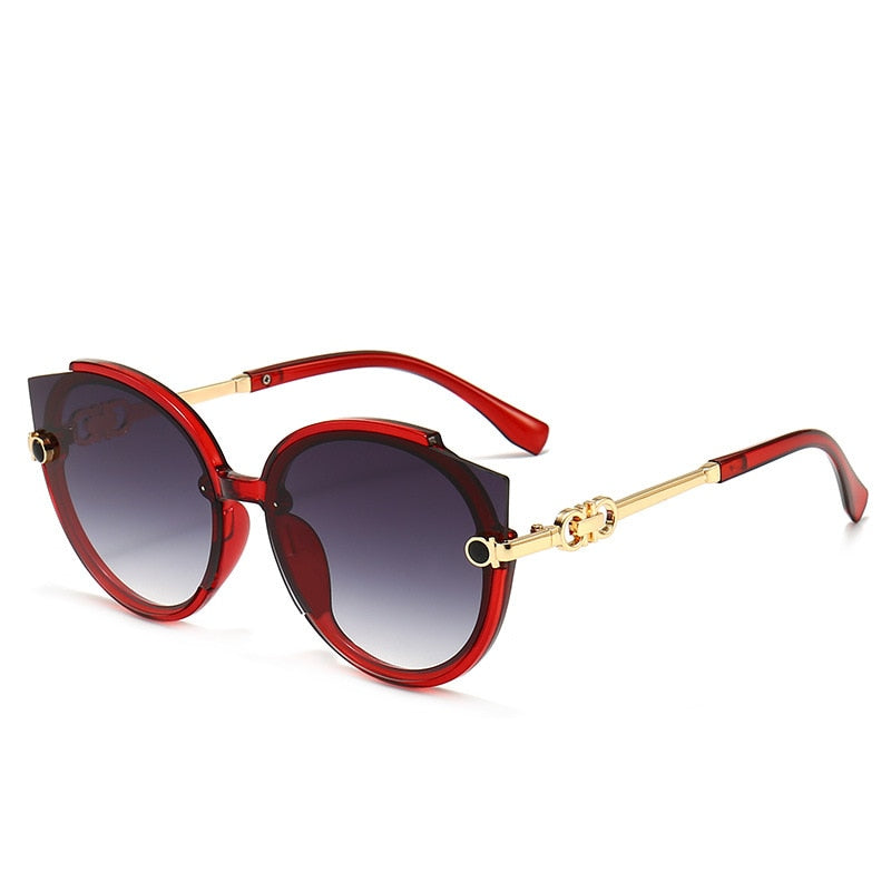 2022 New Vintage Cat Eye Round Sunglasses Women's Korean Version Metal Rimless Gradient Sun Glasses Luxury Shades UV400
