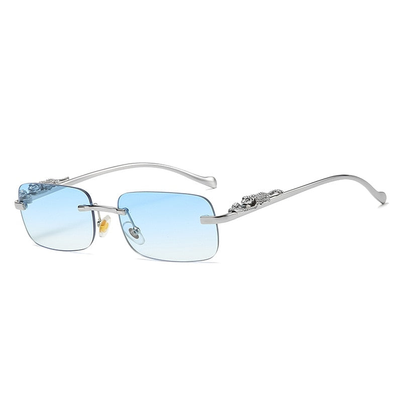 Fashion Vintage Rimless Square Sunglasses Women Men Luxury Brand Designer Popular Travel Driving Metal Leopard Head Sun Glasses
