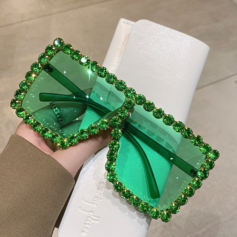 Sunglasses Women Oversized Square Diamond Men Fashion Rhinestone Sun Glasses Lady Luxury Brand Designer Eyewear UV400 Unisex