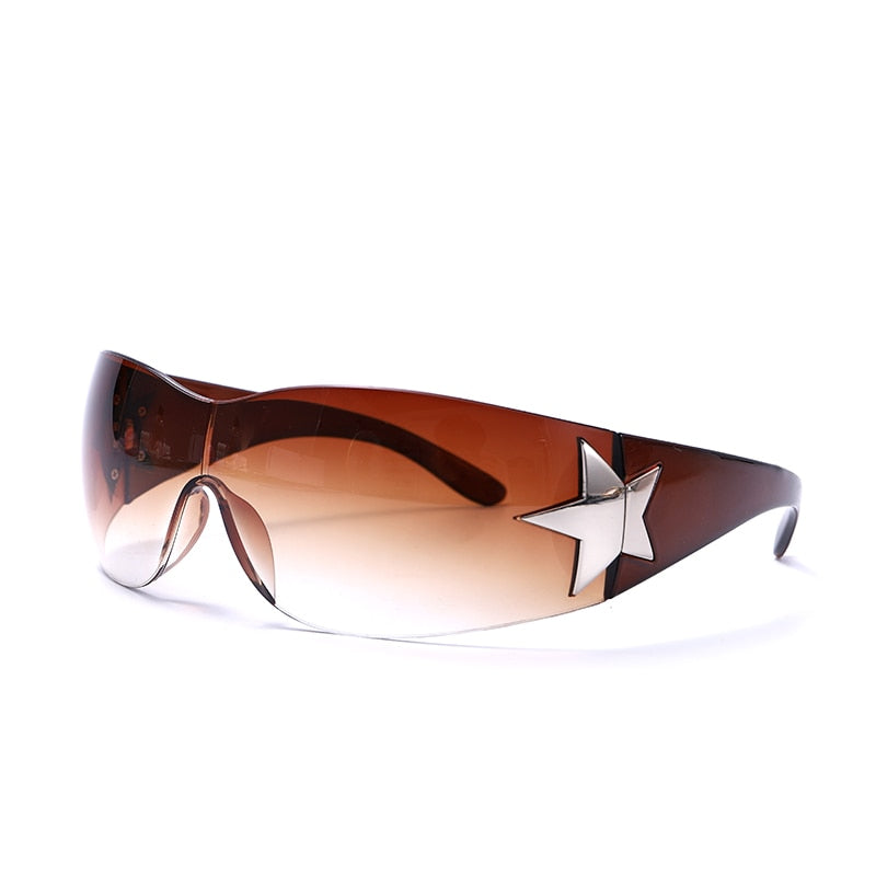 Punk One Piece Sunglasses Goggle New Y2k Luxury Brand Sun Glasses 2000's Shades Eyewear UV400 Female Designer Five Star Glasses