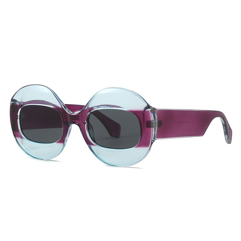 SO&EI Fashion Round Contrast Color Women Sunglasses Retro Oval Clear Gradient Lens Shades UV400 Men Trending Punk Sun Glasses
