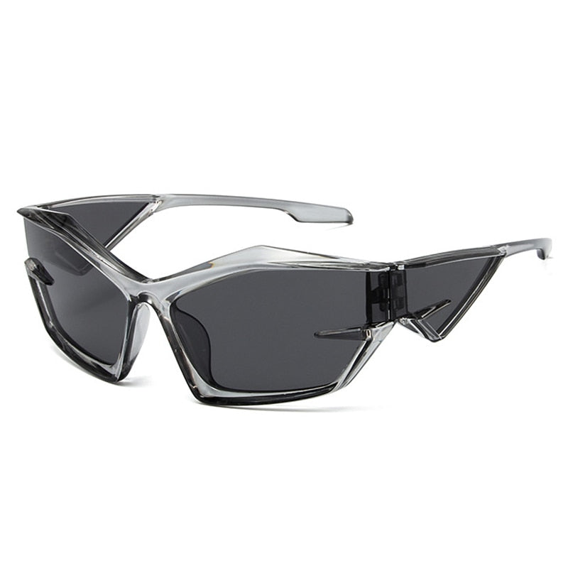 SO&EI Retro Y2K Cat Eye Irregular Women Sunglasses Fashion Brand Designe Silver Mirror Goggles Men Unique Punk Sun Glasses UV400