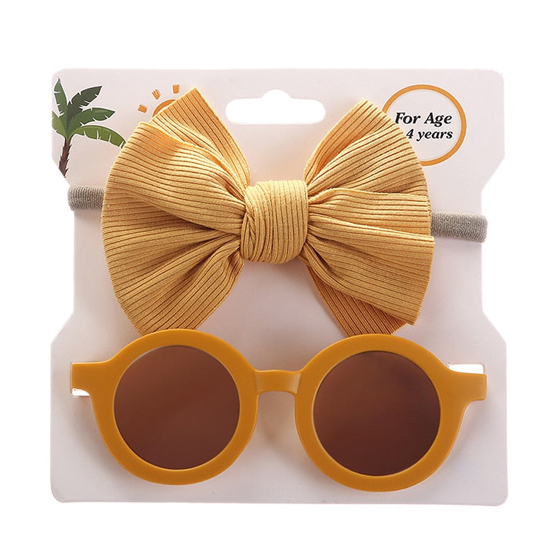 Baby Girls Hair Accessories Fashion Sun Flower Sunglasses Bow Hairband Set Newborn Head Bands Summer Beach Photography Props