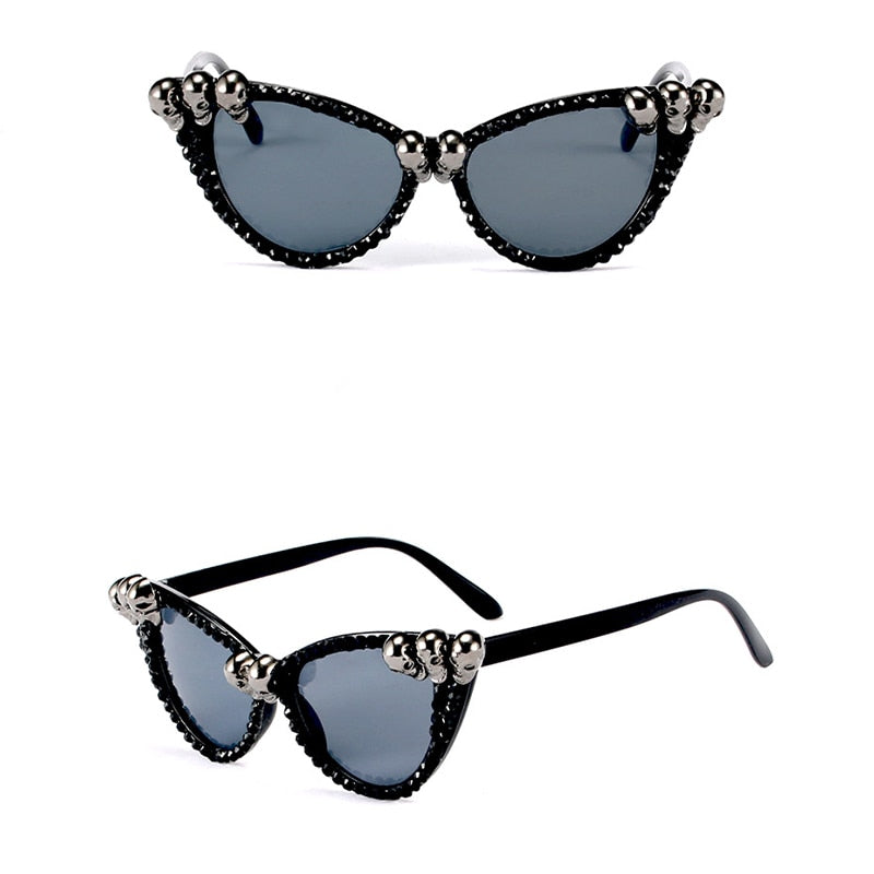 Gothic Skull Sunglasses Halloween Christmas Cat Eye Crystal Punk Sun Glasses luxury designer vintage gafas de sol mujer