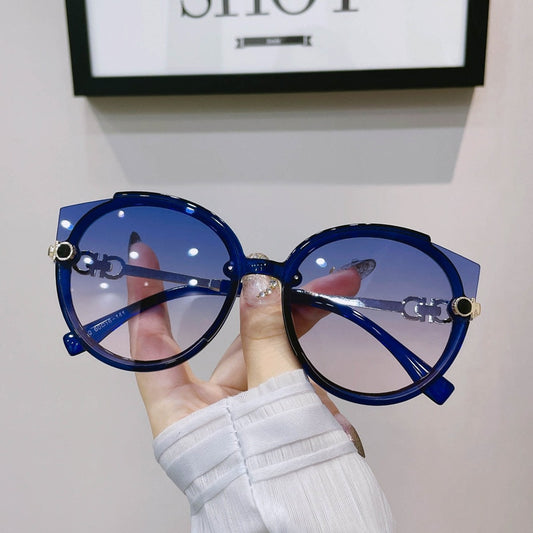 2022 New Vintage Cat Eye Round Sunglasses Women's Korean Version Metal Rimless Gradient Sun Glasses Luxury Shades UV400