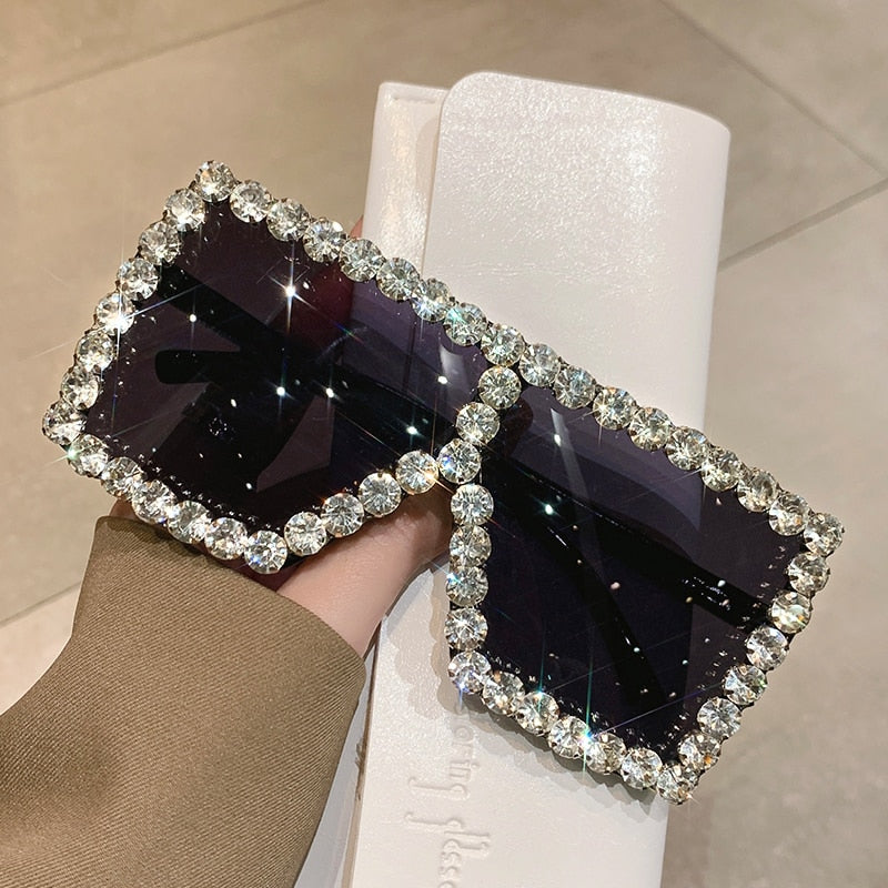 Sunglasses Women Oversized Square Diamond Men Fashion Rhinestone Sun Glasses Lady Luxury Brand Designer Eyewear UV400 Unisex