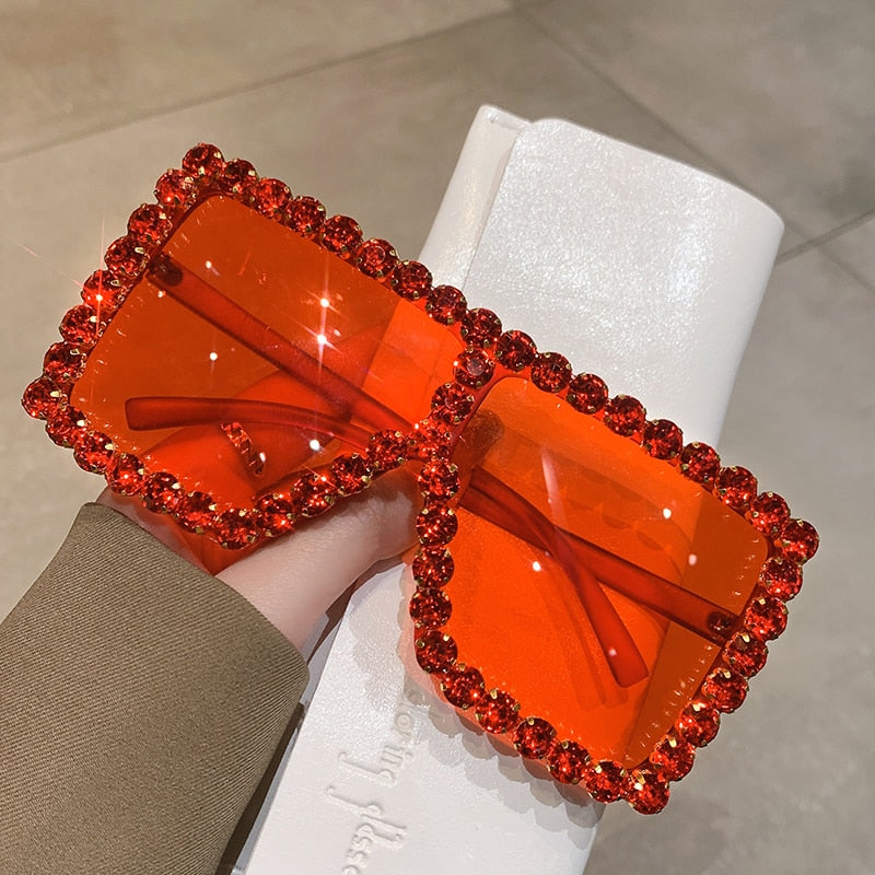 Sunglasses Women Oversized Square Diamond Men Fashion Rhinestone Sun Glasses Lady Luxury Brand Designer Eyewear UV400 Unisex