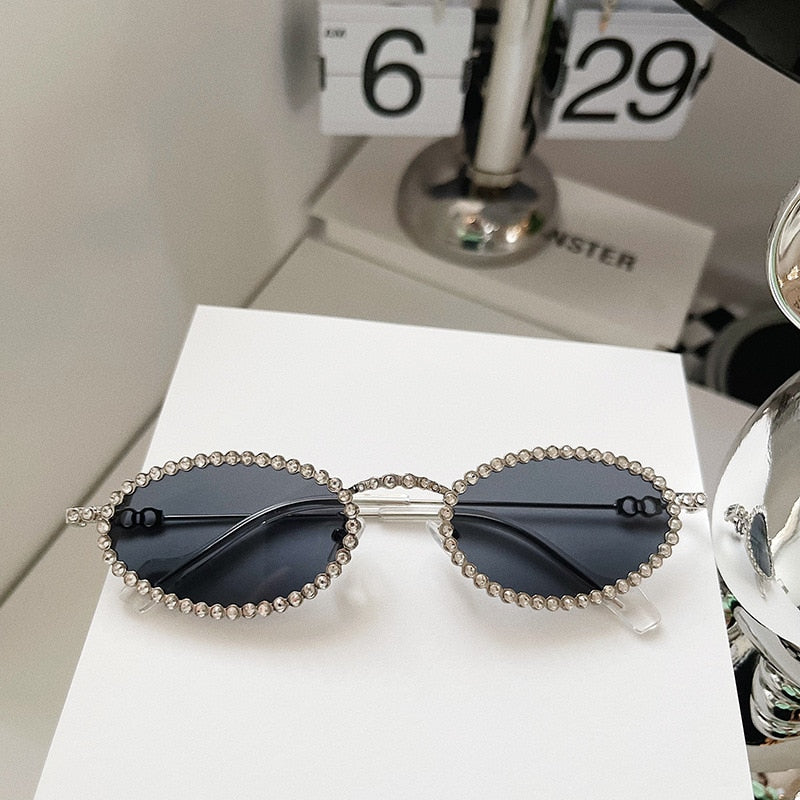 Vintage Full Crystal Anti-blue Light Eyeglasses for Women New Alloy Small Oval Rhinestone Shiny Clear Glasses Frame Sunglasses